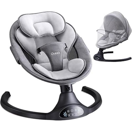 LAREX Baby Swing Infant Swing Electric Toddler Baby Rocker Portable for Newborn Boy Girl, 5 Sway Speeds with Remote Control, 10 Preset Melodies and Bluetooth, 0-6 Months Max 20 Lbs (Black)