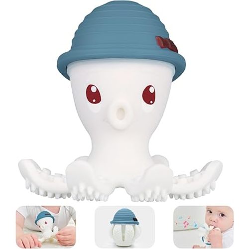 Mombella Octopus Teethers for Babies 3 Months+, Soft Silicone Infant Teething Toys, Functional Baby Chew Toys to Soothe Sore Gums, BPA Free, Sky Blue