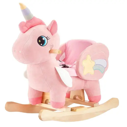 FUNLIO Unicorn Baby Rocking Horse, Pink Fairy Unicorn Rocking Horse for Toddlers 6 Months to 3 Years, Stuffed Ride-on Animal Baby Rocker, Easy to Assemble, CPC & CE Certified