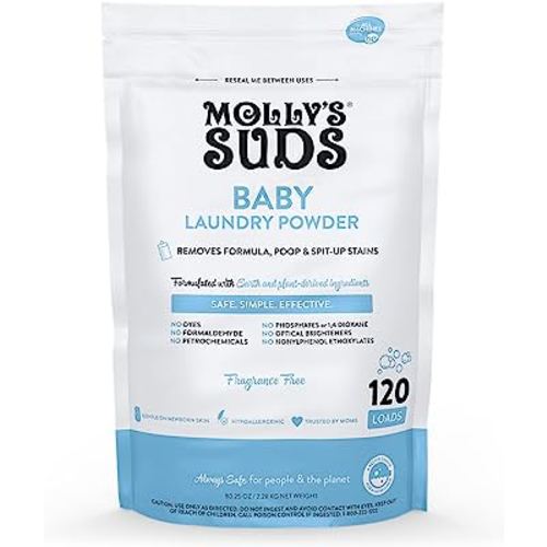 Molly's Suds Baby Laundry Detergent Powder | Removes Formula, Poop & Spit-Up Stains | Extra Gentle for Newborns (Fragrance Free)