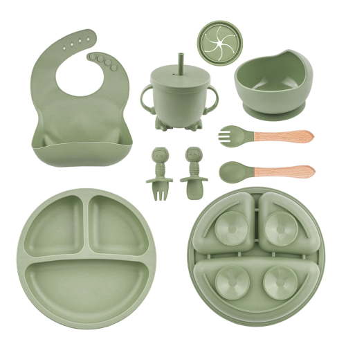 Lumikrypt Silicone Baby Feeding Set, 9 Pcs Baby Led Weaning Utensils, Baby Suction Bowl, Plates, Bib, Spoons Set, Sippy Cup with Straw, Baby Self Feeding Supplies Set