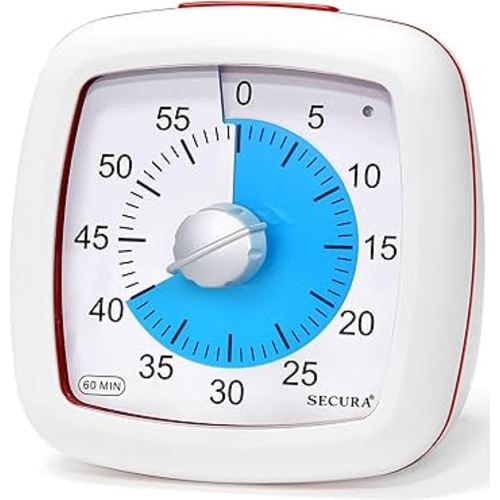 Secura 60-Minute Visual Timer, Silent Study Timer for Kids and Adults, Time Clocks, Time Management Countdown Timer for Teaching (Blue & White)