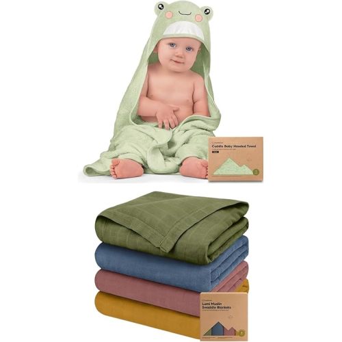 KeaBabies Baby Hooded Towel and 4-Pack Muslin Swaddle Blankets for Baby Boys, Girls - Baby Towel, Toddler Towels, Hooded Towels for Baby - Baby Blankets, Newborn Receiving Blanket