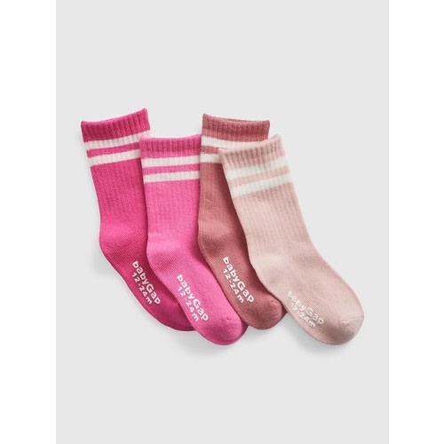 Toddler Organic Cotton Stripe Crew Socks (4-Pack) in pink stripe, size: 12-24 M