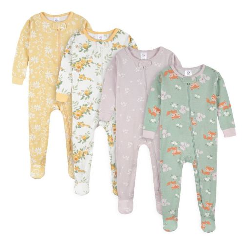 0-3 month : Gerber Baby Girls' 4-Pack Snug Fit Footed Cotton Pajamas