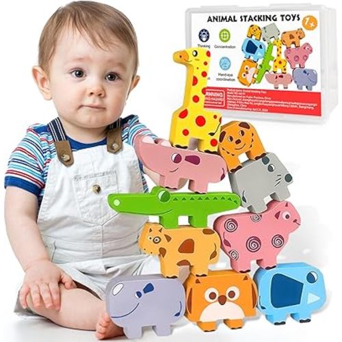 Montessori Toys for 1 2 3 4 Year Old Boys Girls, Toddler Toys Age 2-4, 1 2 3 4 Year Old Girl Boy Birthday Gifts, 10 pack Wooden Animal Blocks Sorting & Stacking Education Toddler Puzzles Toy