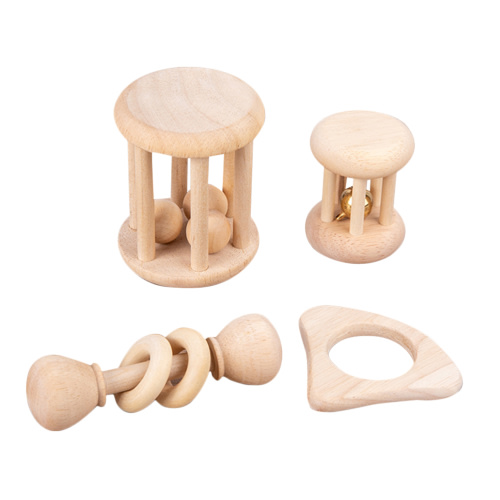 NICEXMAS 4Pcs Baby Wooden Rattles Wood Bells Rattles Baby Rattle Toys Toddler Wooden Rattle Toys