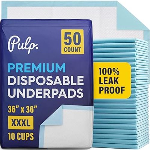 50 x PULP Incontinence Underpads 36" x 36" | XXXL Bed Pads Disposable Adult | Super Absorbency Chux Pads for Adults, Children & Babies | Incontinence Bed Pads & Pee Pads | FSA & HSA Eligible