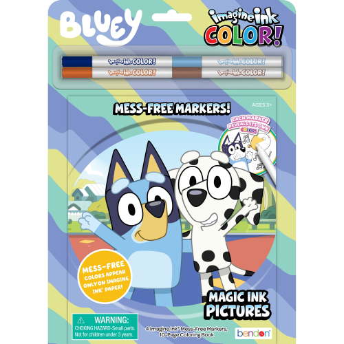 Bluey 10-Page Imagine Ink Coloring Book Pad with 4 Mini Mess Free Markers