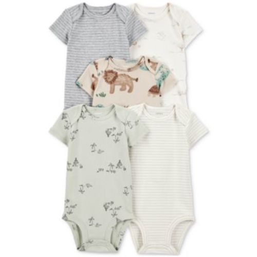 Baby Boy or Baby Girl Safari Short-Sleeve Bodysuits, 5 Pack
