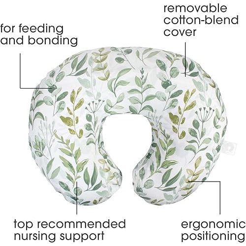 Boppy Nursing Pillow Original Support, Green Foliage, Ergonomic Nursing Essentials for Bottle and Breastfeeding, Firm Fiber Fill, with Removable Nursing Pillow Cover, Machine Washable