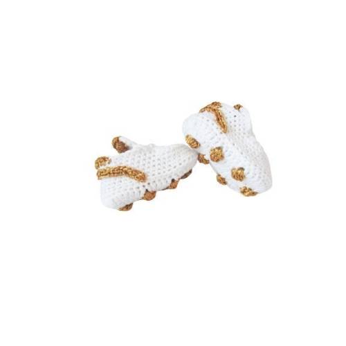 Crochet Baby Soccer Shoes,  White & Gold Booties, Newborn Gift