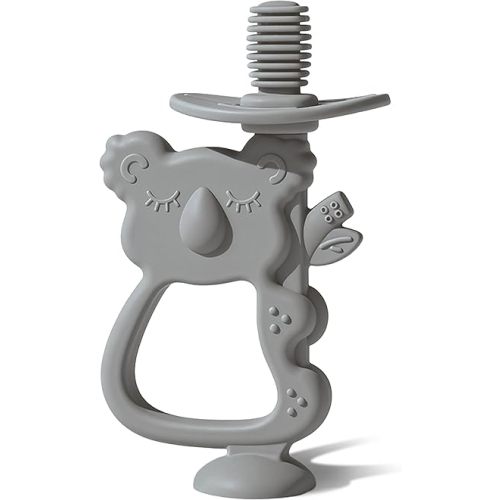 Moonkie Teething Toy, Safe & Easy to Hold BPA Free Silicone Teethers, 360° Baby Toothbrush with Suction Base, Teether Toys Best for Babies 6-12 Months (Koala Lunar Grey)