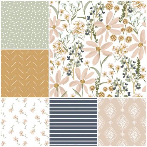 Baby Girl Bedding Set in earth tones of blush, peach, sage, and blue with wild flowers, custom baby bedding, baby girl wild flower