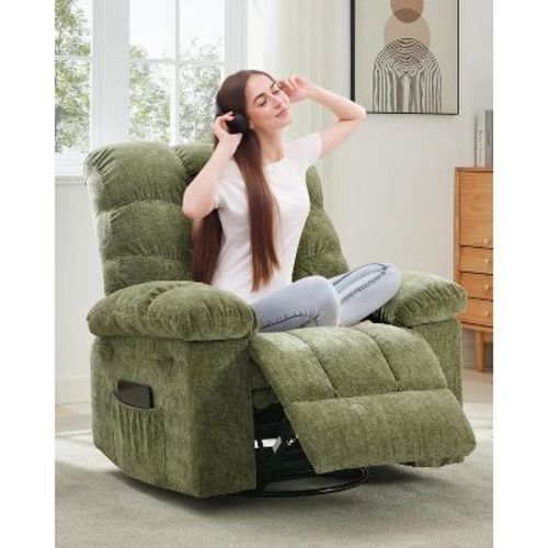 Jojoka Oversized Swivel Rock Recliner Sofa, 360° Swivel, Extra Wide Manual Recliner with Footrest, Chenille Upholstery