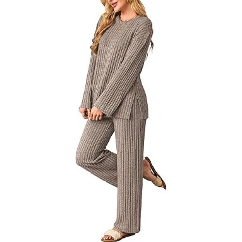 Womens Sets 2 Piece Outfits Matching Lounge Set Cozy Knit Pajamas Oversized Loungewear Fall Winter Clothes S-2XL