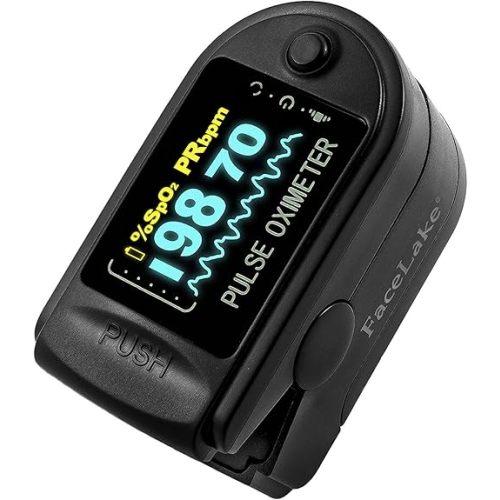 FL-350 Pulse Oximeter with Carrying Case & Batteries & Lanyard, Black