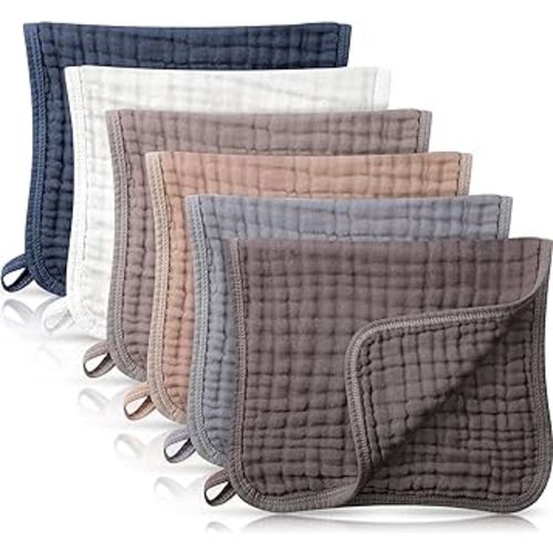 6 Pieces Large 20 x 10 Inch Muslin Multi-Colors Muslin Washcloths Burping Cloth Diapers 6 Absorbent Layers Face Towels for Baby (Simple Colors)