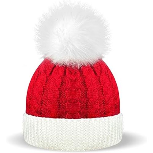 Christmas Santa Knitted Hat for Baby, Xmas Knit Hat for Children, 0 to 3 Years Old Red