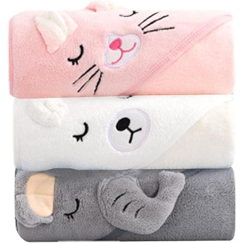 Hooded Baby Towel - 3 Pack Soft and Cute Animal Design Baby Bath Towel for - Baby Towel with Hood for Baby Boy and Girl - 79 79cm/31.4x31.4 Inch