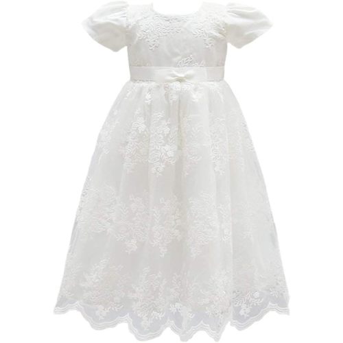 Glamulice Baby Girls Christening Baptism Dress Newborn Floral Embroidered Lace Dresses for Toddler