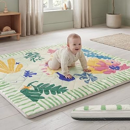 1.5" Thick Play Mat for Baby 50x50 Removable & Machine Washable Cover Playpen Mat Softness Foam Play Mats Easy-Clean Non-Slip Kids Crawling (Dazzling World)