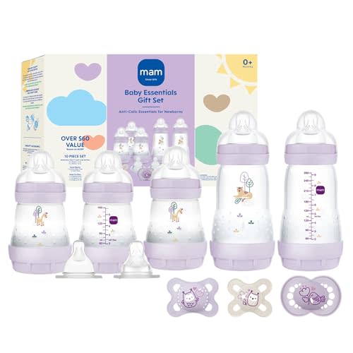 MAM Newborn Essentials Must Have for 0-3 Months, Matte Feeding Set, Easy Start Anti-Colic Bottles 5oz, Self-Sterilizing, Baby Gift, Pacifiers, Skinsoft Silicone Nipples, 10 Pieces for Girl