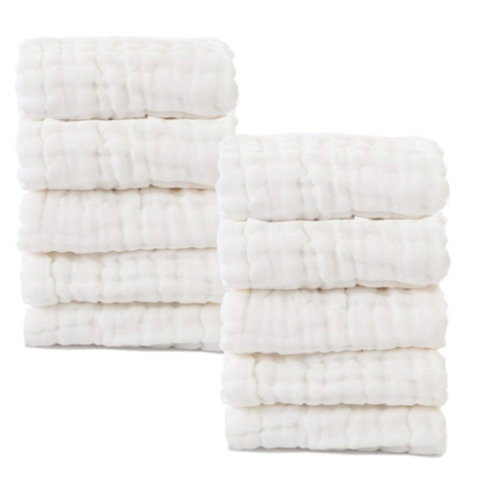 Baby Muslin Washcloths- Natural Organic Cotton Baby Wipes - Soft Newborn Baby Face Towel for Sensitive Skin- Baby Registry as Shower Gift, 10 Pack 10x10 inches By MUKIN (White)