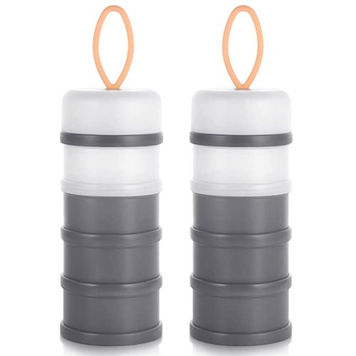Accmor 4 Layers Baby Milk Powder Formula Dispenser, Stackable Formula Container for Travel, Non-Spill Baby Snack Storage Container, 2 Pack, Grey - grey