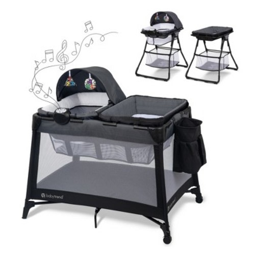 Baby Trend Willow Nursery Center Standard Playard with Bassinet Stand/Changing Stand and Music Center - Black