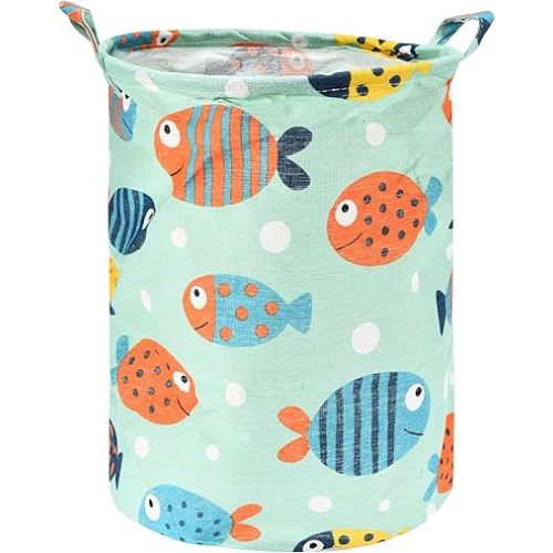Baby Laundry Basket Collapsible - 11.8" x 15.7" - Lightweight, Portable, Stylish Storage Solution with Handles - Ideal for Laundry, Toys & Pet Products - Space-Saving - Fish Print