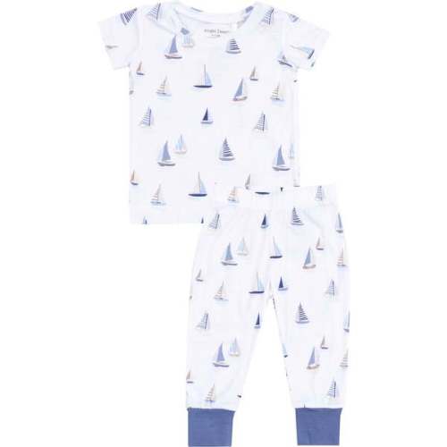 Short Sleeve Loungewear Set, Sailboats Blue - Angel Dear | Maisonette