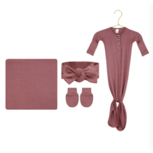 Marjorie Ribbed Newborn Headband Bundle with swaddle