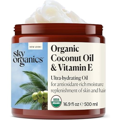 Sky Organics - Organic Coconut Oil & Vitamin E, 16.9 fl oz - Skin & Hair Ultra-Hydrating Oil - Fatty Acids & Antioxidants - Natural, Vegan & Cruelty Free - Skin Care & Hair Care with Exclusive Ebook
