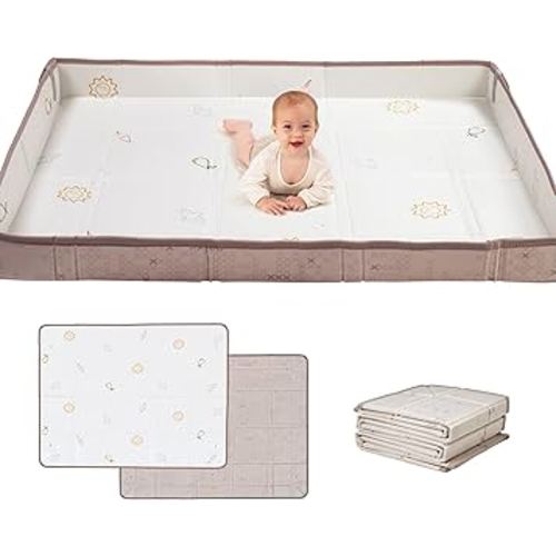 Taf Toys Foldable Soft Foam Baby Play Mat Waterproof Reversible Kids Play Mat for Floor Soft Foam Playmat Babies & Toddlers Extra Large 59.1"×71" Double-Sided Mat with Fold-Up Sides - Off White