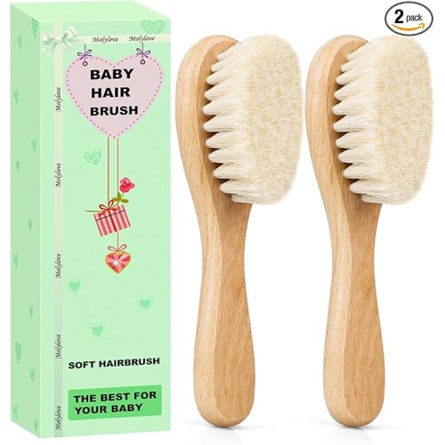 Baby Hair Brush, Wooden Baby Hair Brush for Newborns & Toddlers, Super Soft Goat Bristles Hair Brush, Toddler Hair Brush,Ideal for Cradle Cap (2PCS)