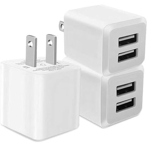 3- Pack, USB Wall Charger, Dual Port USB Cube Power Adapter Charger Plug Block Charging Box, Dual Port Wall Fast Charging Adapter, Compatible for i Phone 15 14 13 12 11