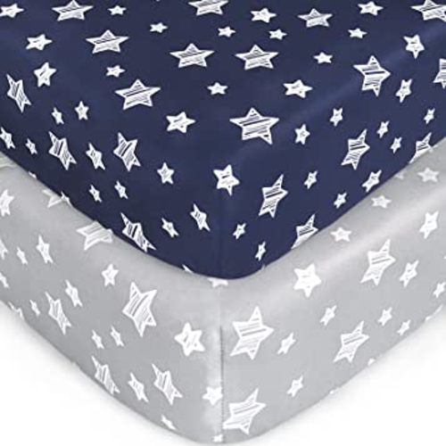 Crib Sheets for Boys or Girls 2 Pack, Fitted Crib sheet for Standard Size Crib and Toddler Mattresses, Soft and Breathable Material, Grey & Navy