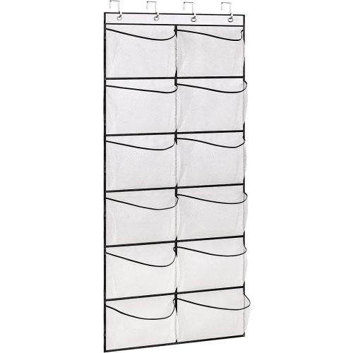 KIMBORA Over The Door Shoe Organizer 12 Large Mesh Pockets Boots Hanging Storage Shoe Rack for Closet White