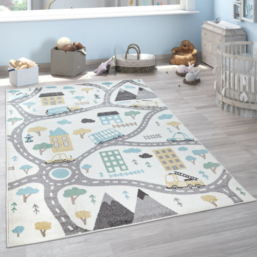 Paco Home Nursery Rug With Streets Cars And Trees Motif In Pastel Colors & Reviews | Wayfair