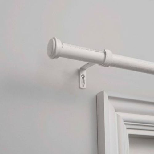 Exclusive Home 36"-72" Topper Curtain Rod - Distressed White: Iron, Flat Cap Finial, 25 lb Capacity, Single Rod