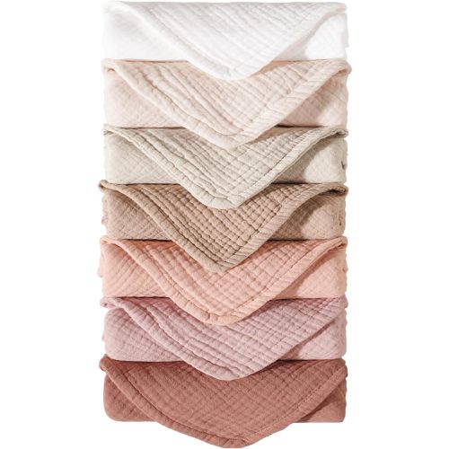 Konssy Muslin Baby Burp Cloths Sets for Unisex- 7 Pack Soft 100% Cotton Burping Clothes for Newborn,Baby Girls and Boys - Pink