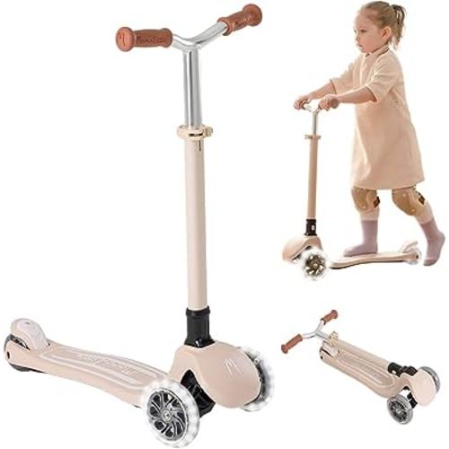 3RD BIRTHDAY MomnLittle Foldable Kids 3 Wheels Scooter(Pink/Beige/White/Navy) with LED Light-Flashing Wheels Adjustable Handlebar Height for Boys Girls