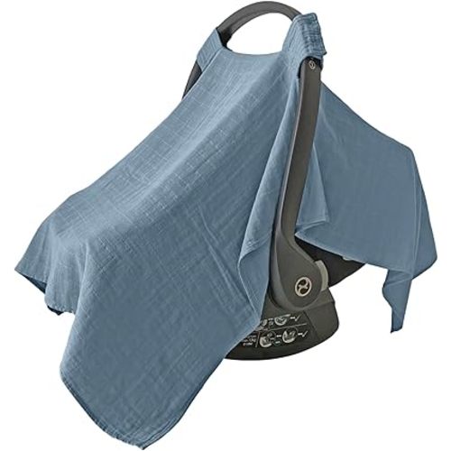 MOZAH Baby Car Seat Cover - Blue Mirage - 100% Organic Muslin - Soft, Breathable and Lightweight, Baby Infant Car Seat Essentials