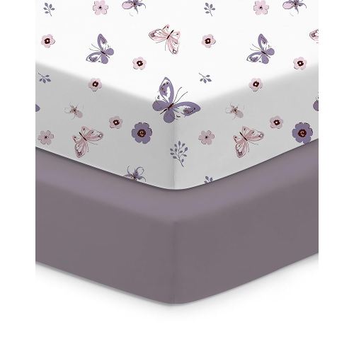 Baby Crib Sheets Boy Girl for Standard Crib Mattress - Soft Purple+Butterflies, Comfortable and Safe, Fits 28''x52''x9'' Deep Pocket