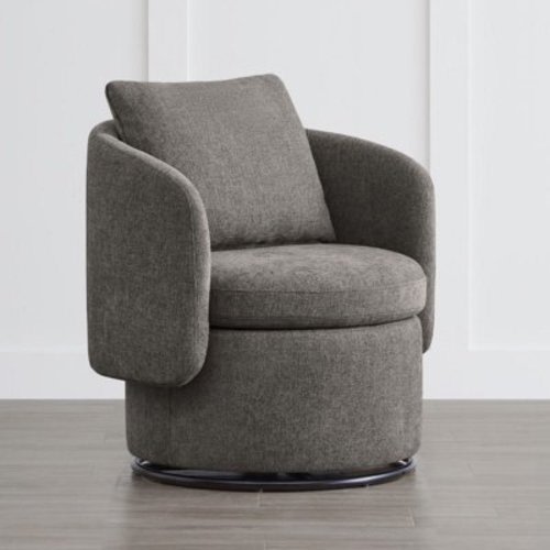 Swivel Accent Chair with Storage Modern Barrel Armchair, Grey