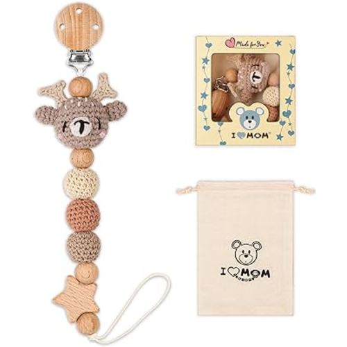 Pacifier Clip, Cute Animal Pacifier Holder Clip for Boys and Girls, Most Pacifiers, Baby Teethers, Baby Shower and Baby Essentials(Elk)