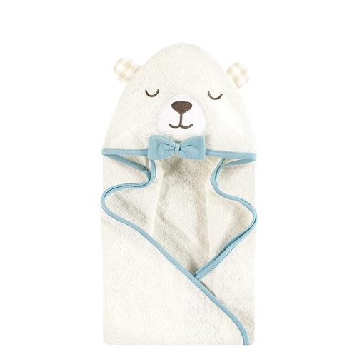 Hudson Baby Unisex Baby Cotton Animal Face Hooded Towel, Gingham Bear Boy, One Size
