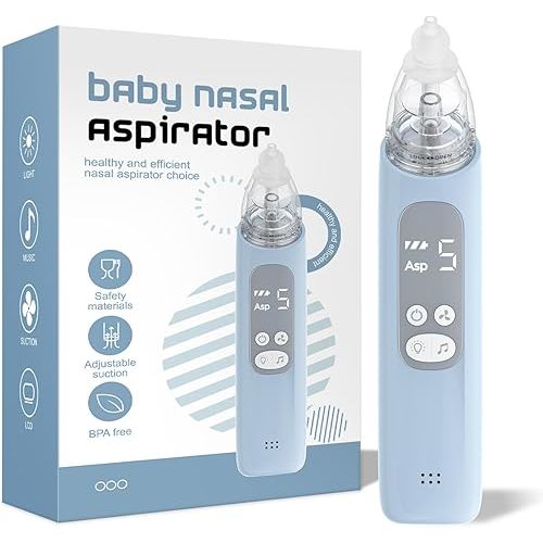 Baby Nasal Aspirator, Electric Nose Sucker with 5 Levels Suction, Soothing Light & Nursery Rhymes(Blue)