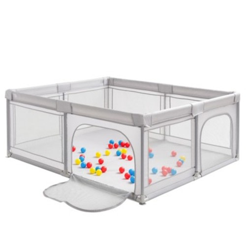 Costway Baby Playpen Large Safety Kids Activity Center w/50 Ocean Balls Gray